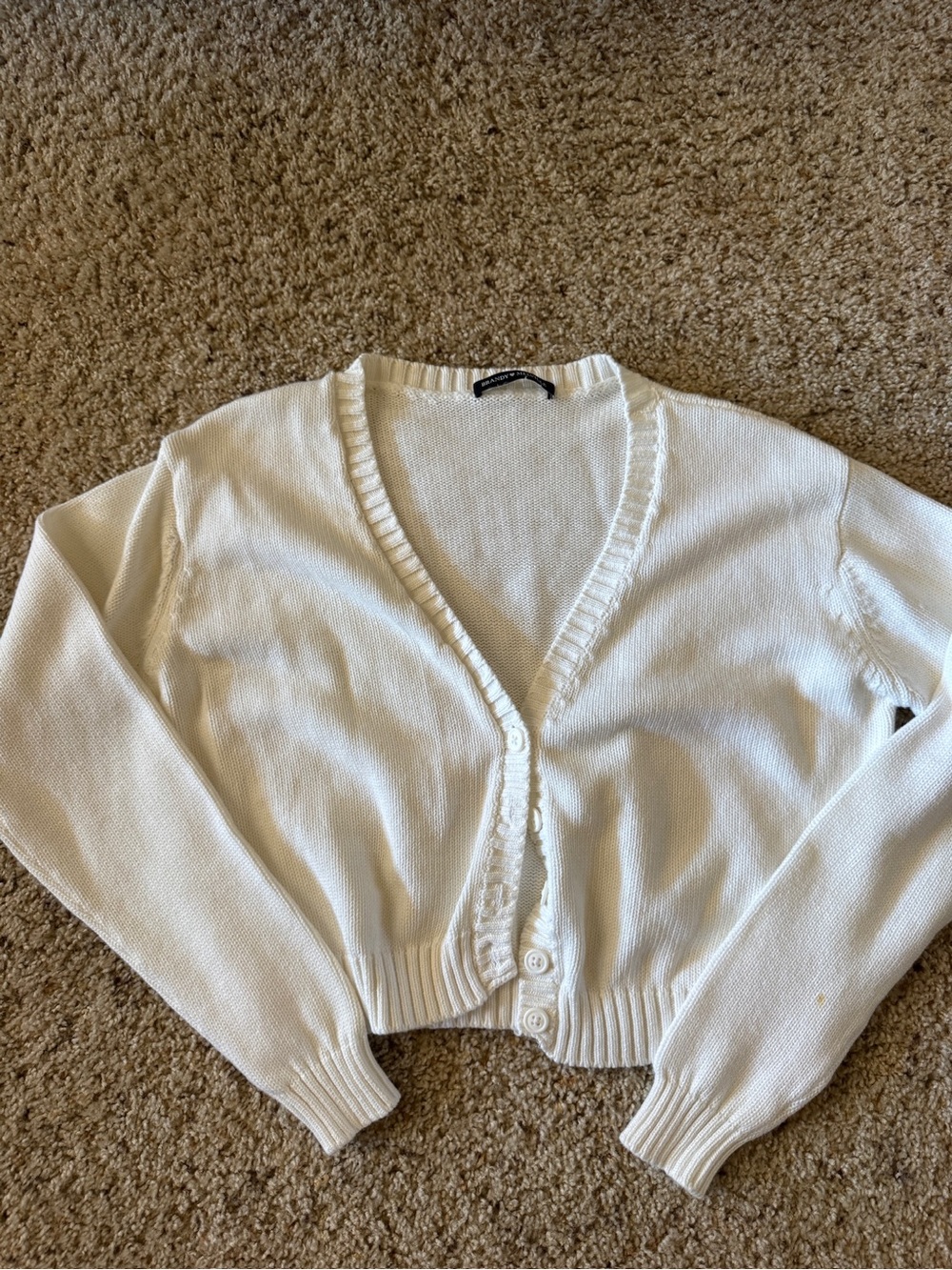 Brandy Melville Cream Cropped V-Neck Button Cardigan